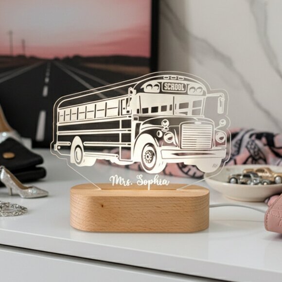 School Bus Night Light – Personalized LED Room Decor for Kids - Picture 8 of 8